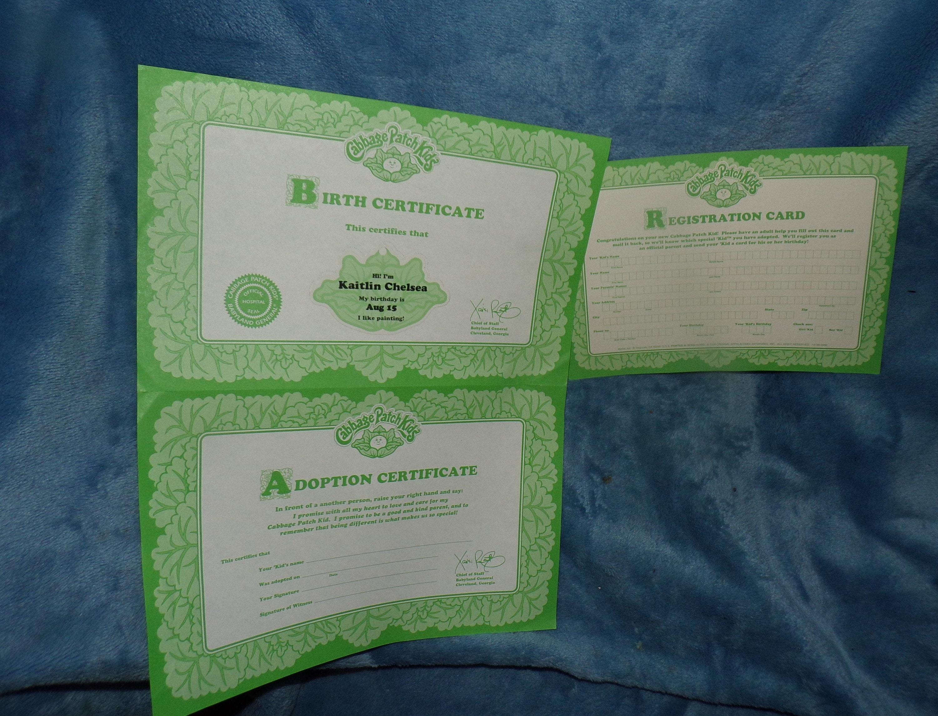 cabbage patch doll birth certificate
