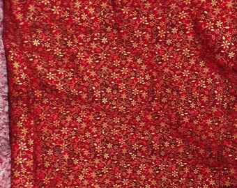1 yard floral  print fabric rust and gold