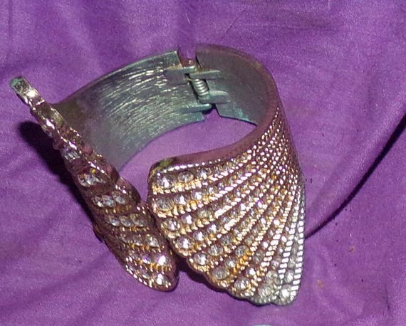 statement cuff bracelet rhinestone wing style bra… - image 1