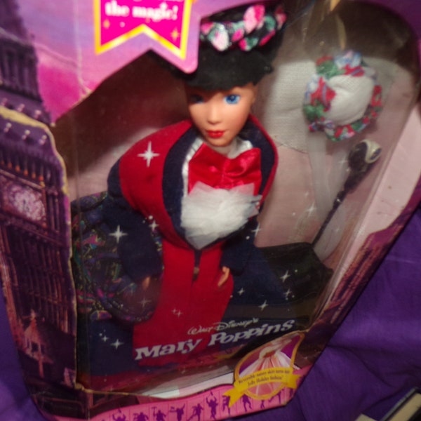vintage 1993 Mattel Barbie Disney Mary Poppins Doll Vintage Reversible skirt umbrella new in original box