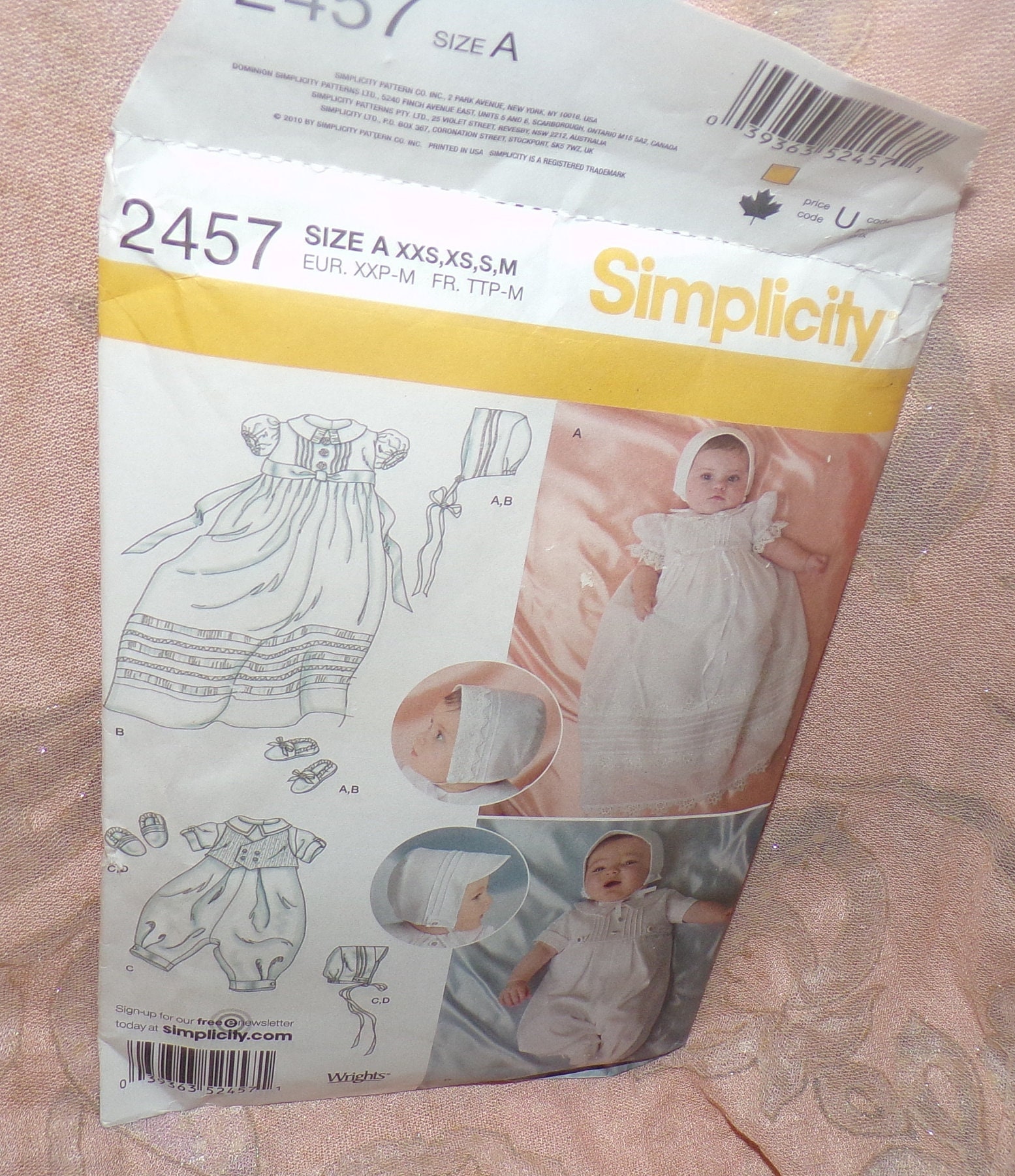 Simplicity 2457 Baby Christening Dress Romper Bonnet Booties Sew