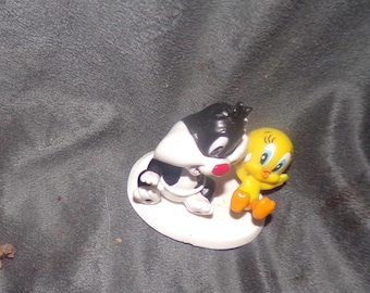 Figura de PVC vintage de los bebés Tweety y Slyvester de los Looney Tunes para tarta