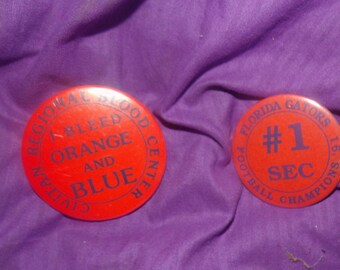vintage lapel button pin  lot of 2 Univ of Florida Gators lapel pin I Bleed Orange & Blue #1 SEC