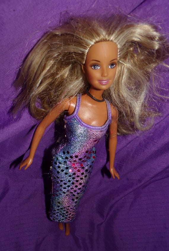 barbie doll glitter dress vintage Barbie doll blonde with glitter dress and necklace no shoes