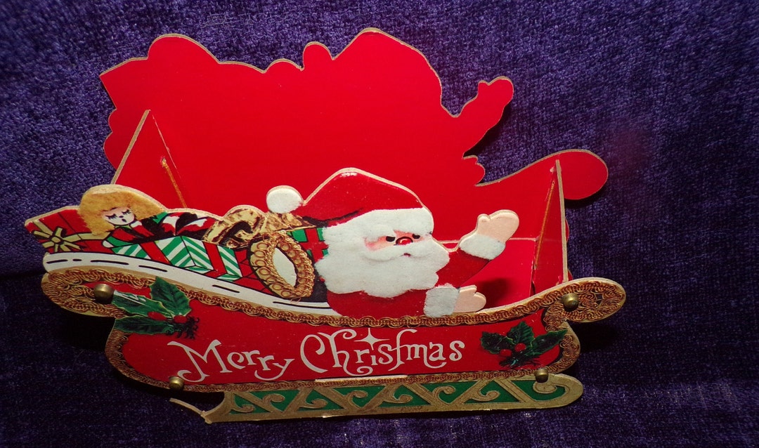 Vintage Cardboard Santa Claus in Sleigh Tabletop Standup Decoration - Etsy
