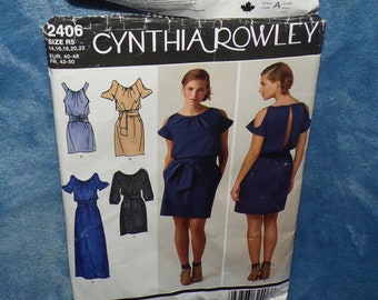 Simplicity 2406 Cynthia Rowley  dress pattern  uncut size 14 to 22