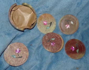 beautiful marble coaster set mother of pearl inlay floral set of 5 with holder