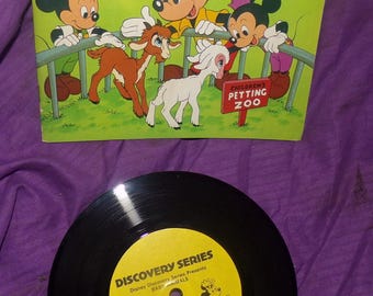 Libro de animales bebés y disco de vinilo de la serie Discovery de Disney vintage, 33 1/3 lp