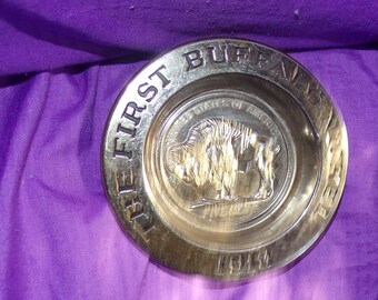 Vintage Avon Pewter The First Buffalo Nickel 1913 Trinket Soap Decorative Dish