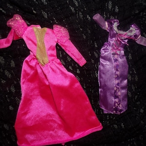 Barbie fashion doll lot 2 vintage formal dress dresses purple and pink
