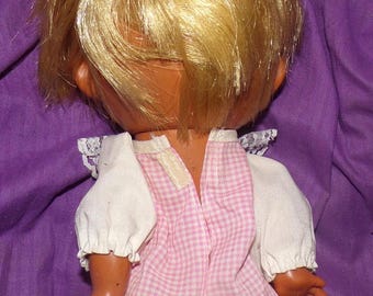 Vintage Made in Japan Big Eye Blonde Vinyl Doll in Vintage Outfit