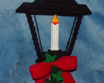 vintage hand stitched wall hanging plastic canvas Christmas lantern design