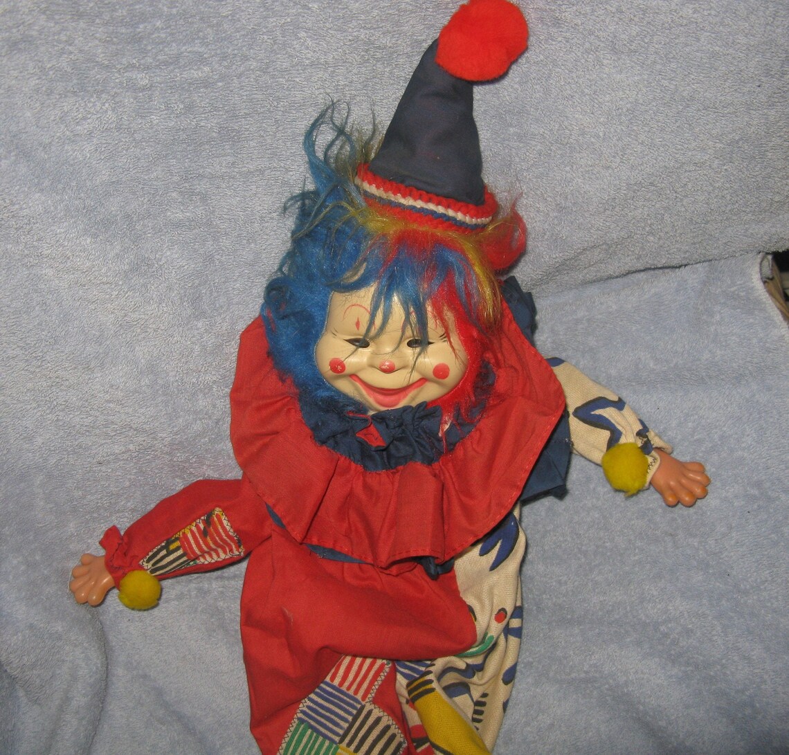 Vintage Clown Shelf Sitter Hard Plastic Face Wooden Body - Etsy