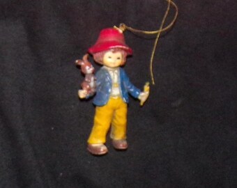 Figura decorativa vintage de niño con conejito y zanahoria de Bradford Novelty Co., 1983