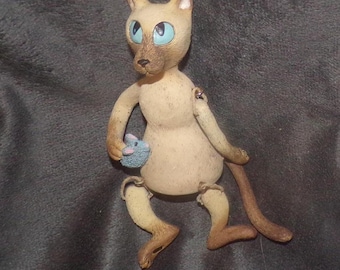 Figura de estante antropomórfica vintage WMG 2004 con gato y ratón siameses
