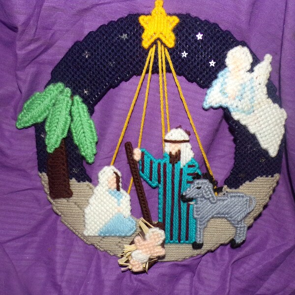 Décor Mural De Noël Vintage - Sapin En Canvas Plastique Et Perles - Broderie à L'aiguille - Occasion