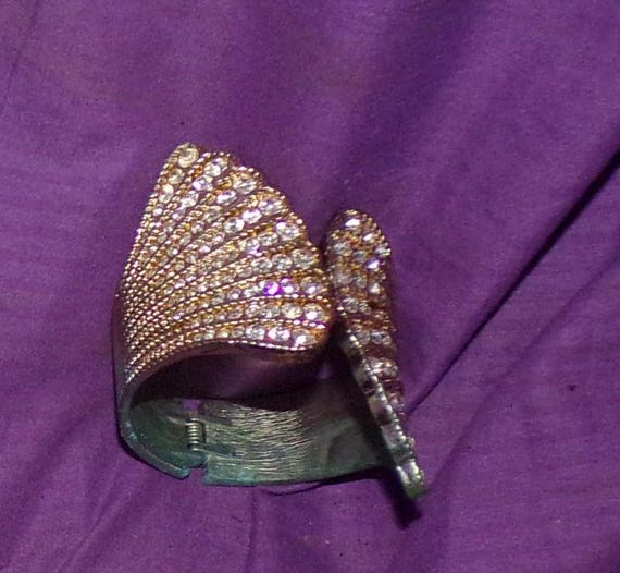 statement cuff bracelet rhinestone wing style bra… - image 2