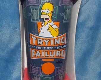 vintage The Simpsons Homer Simpson hi ball glass Trying is the first step toward failure new in the pack