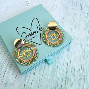 Miyuki bead earrings with a unique lucky eye design. The perfect gift for her, shine with beautiful earrings!