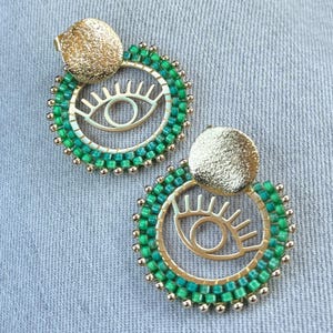 Big Miyuki bead earrings, unique eye design. Perfect present for her, to shine with beautiful earrings.