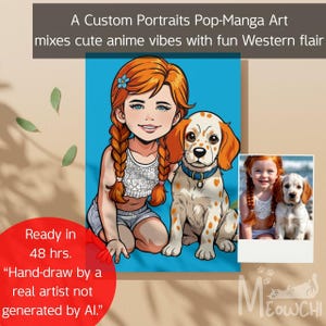 Custom Pop Manga Portrait | Anime Style PFP | Hand Drawn Avatar | Custom Profile picture | Digital Gift | Kids Daughter |Portrait Pet png