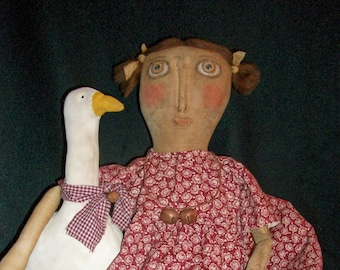 MAILED PATTERN, Primitive Folk art doll, Annie and her goose by dumplinragamuffin, #PO80