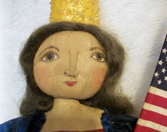 PATTERN, Primitive doll, Americana folk art original, handmade by Dumplinragamuffin,#210