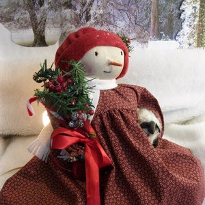 Snowman, PATTERN, Primitive doll, with sheep, Christmas home decor, by Dumplinragamuffin, #200