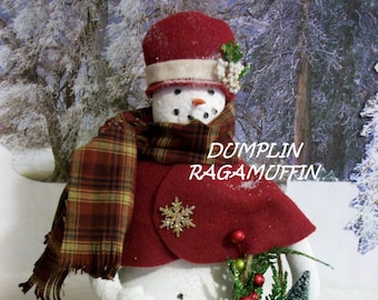 MAILED PATTERN, Primitive holiday Snow lady, home decor, Christmas decor, by Dumplinragamuffin, #141
