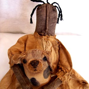 Digital pattern, sewing, Primitive black doll, black folk art, puppy, handmade original, Dumplinragamuffin #32