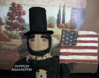 DIGITAL pattern, primitive doll, Americana, Abe Lincoln, handmade, fabric doll, 24 in., art doll, collectible, by Dumplinragamuffin, 230