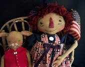 PATTERN,Primitive Americana, 16 inch Raggedy Annie, and 9 inch bunny, by Dumplinragamuffin,#PO07