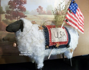 Americana sheep, digital pattern, handmade, large sheep doll, home décor, primitive doll, Dumplinragamuffin