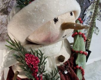 DIGITAL-PATTERN, Christmas Snowman, lady, 11 inch collectible, primitive art doll, by Dumplinragamuffin