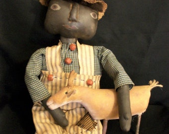 Primitive folk art doll, handmade pattern, original design, farmhouse décor, collectible art doll. 188