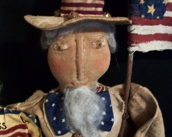 Uncle Sam and lady, digital e-pattern, Americana décor, collectible art doll, handmade, Dumplinragamuffin