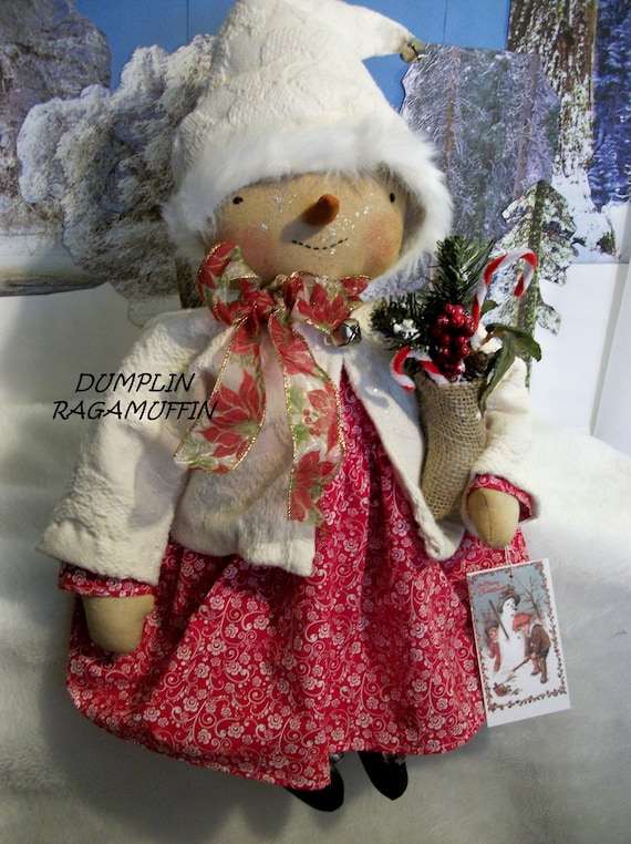 Cloth doll pattern Winter Snowgirl Christmas Holiday Primitive Snowman Pattern Digital Download Pattern PDF Instant download pattern