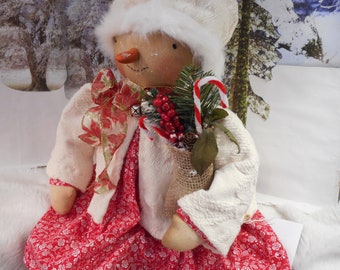 DIGITAL PATTERN, primitive, 24 in., snow doll, original design, snowman, Christmas décor, soft sculpture, art doll, by Dumplinragamuffin