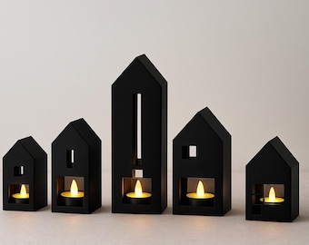 Minimalist tealight holders for the home – 3D-printed modern LED lanterns – Scandinavian Hygge decor – Gift idea – Black & White