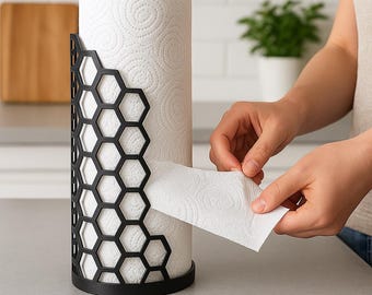3D Printed Kitchen Roll Holder | Black – Modern Honeycomb Design | Sturdy Kitchen Roll Stand | Industrial & Minimalist