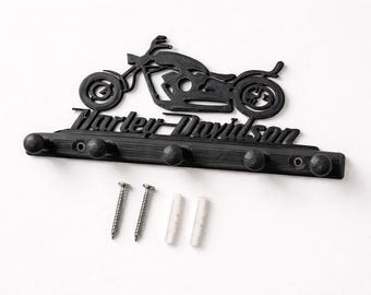 Harley Davidson Motorcycle Key Holder | Wall-Mounted Key Rack in Biker Design | Black & White | Gift for Motorcycle Fans, 3D Printed