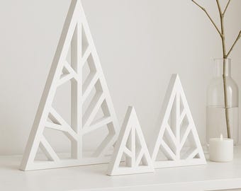 Set of 3 Minimalist Christmas Trees White – 3D Printed Decoration – Scandinavian Christmas Decoration, Modern Design for Shelf, Windowsill