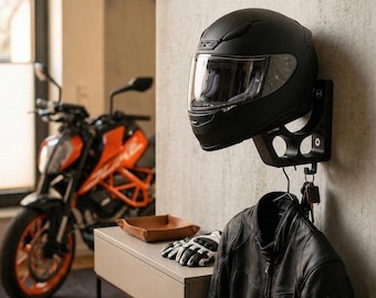 Motorcycle Helmet Wall Mount | Helmet Holder Wall Mount | Key & Jacket Hook | 3D Printed | Garage Hallway | Gift for Bikers | Personalized