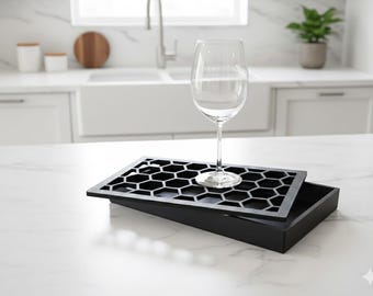 Modern 3D-printed dish rack • Drip tray with hexagon design • Kitchen organizer • Sink drainer • In black & white