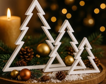 Set of 3 Modern Christmas Trees - White | Minimalist Winter Decor | Scandinavian Christmas Design | 3D Printed Decor