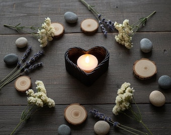 3D Printed LED Tealight Holder Heart | Modern Rope Pattern Design | Scandinavian Living Room Decor | Gift for Him & Her | Valentine's Day