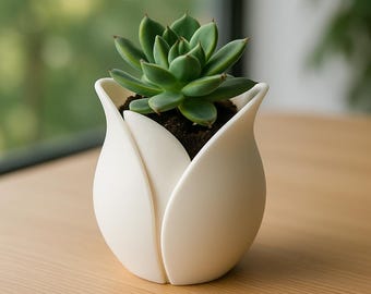 Modern tulip pot – 3D-printed tulip-shaped flowerpot | Minimalist planter for succulents & decoration