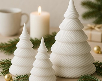 Set of 3 minimalist Christmas trees – 3D-printed Scandinavian-style decorations | Modern white winter decorations | Christmas decorations