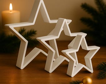 Set of 3 - 3D printed star - Minimalist decoration in a modern design | Christmas decoration | White or gold | Table & window decoration