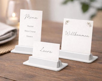 Set of 3 Card Holders | Minimalist Place Card Holders for Weddings, Events & Restaurants | Black or White | 3D Printed